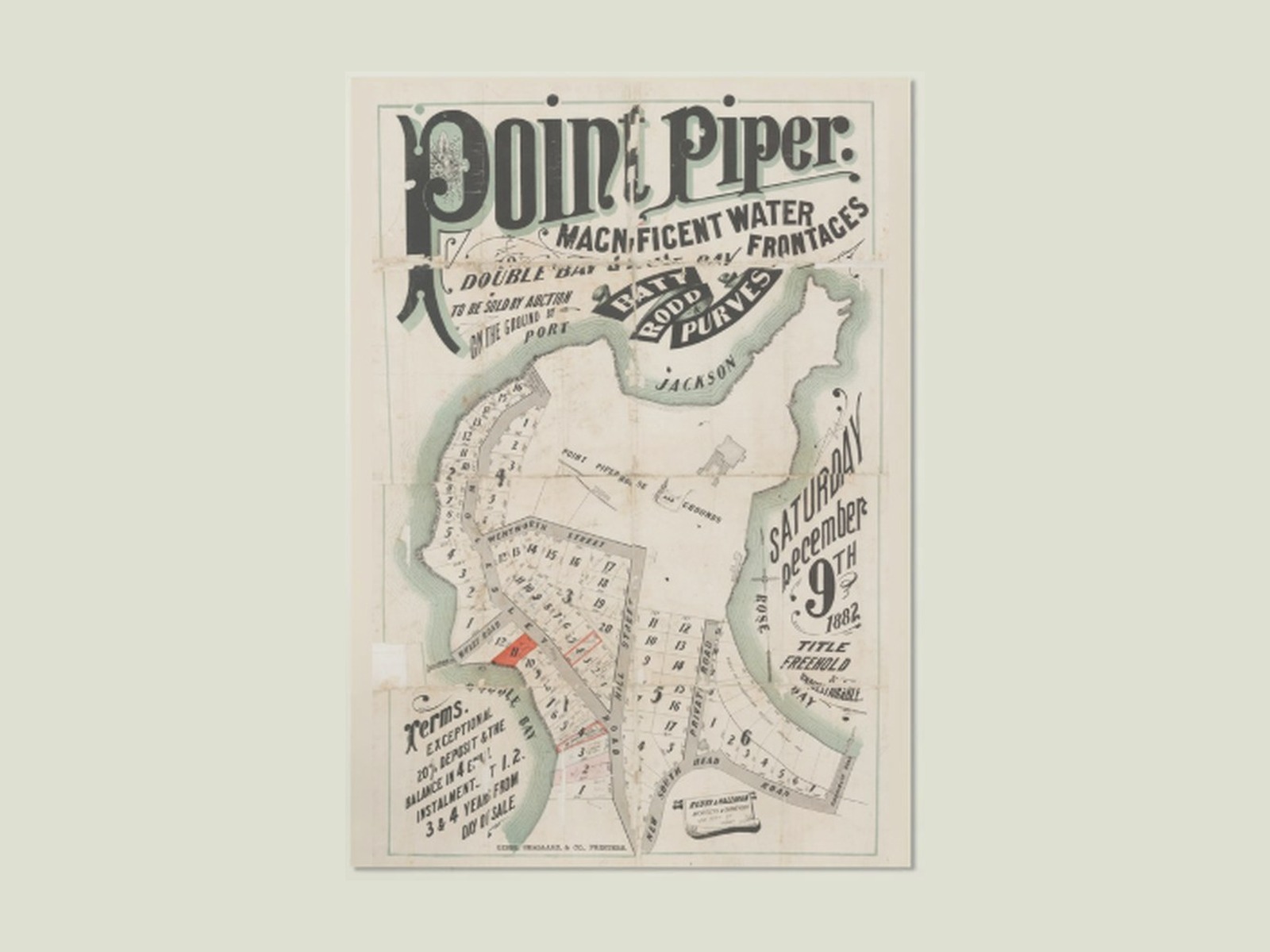 Point Piper Estate — Magnificent Water Frontages, 1882