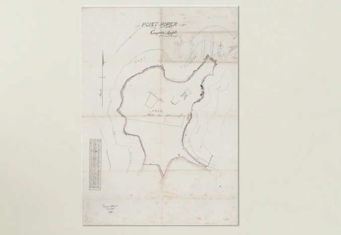 Hand-drawn 1852 survey of the Point Piper peninsula